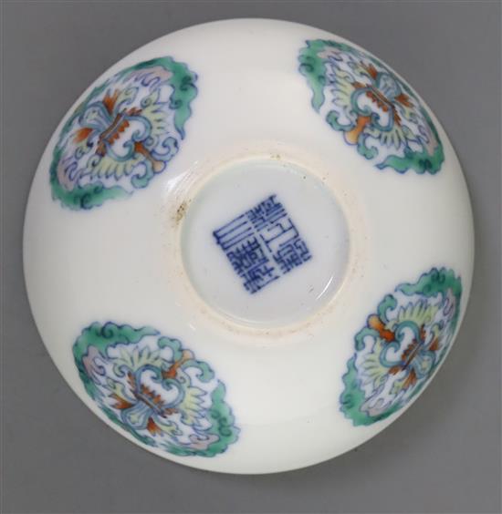 A Chinese doucai small bowl, Yongzheng mark, possibly Republic period, D. 8.3cm